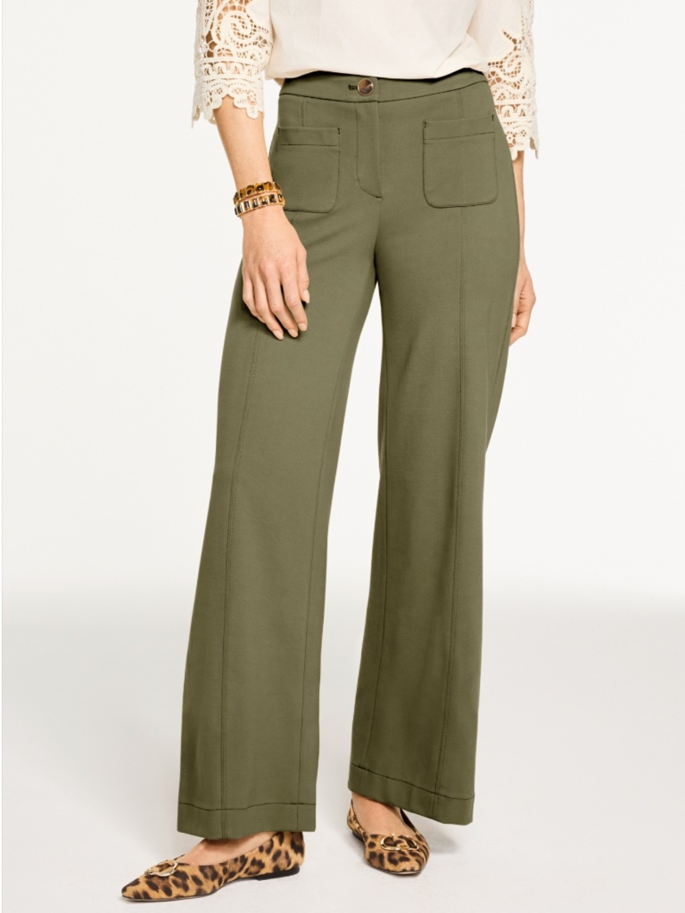 Talbots Olive Wide-Leg Ponte Pants Size 16